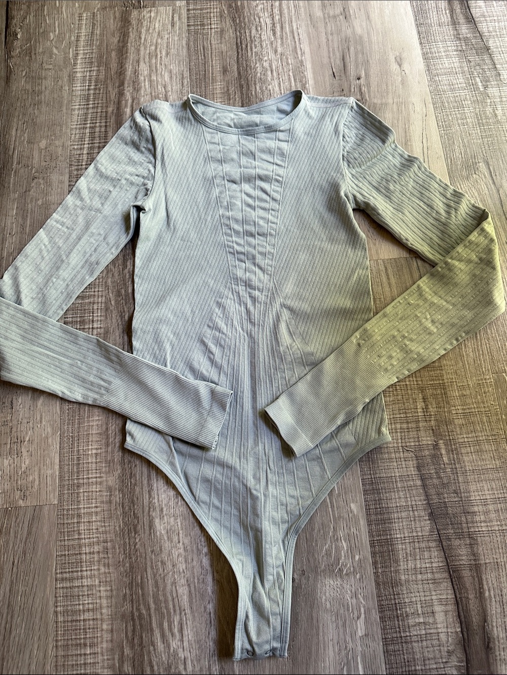 Spiritual Gangster Ribbed Long-Sleeve Bodysuit in Sage Green